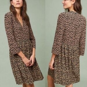 Maeve Long Sleeve V-neck Animal Print Peasant Oversized Dress- size S